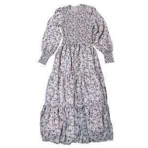 Allison NY New York Smocked Pink Floral Roses Maxi Dress Puff Sleeves Size XS